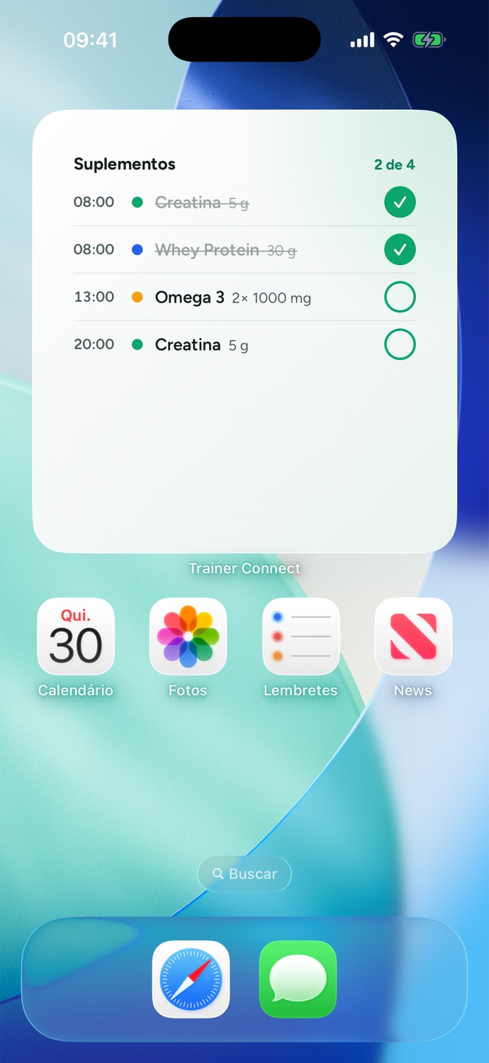 Widget de suplementos do dia na tela de início do iPhone